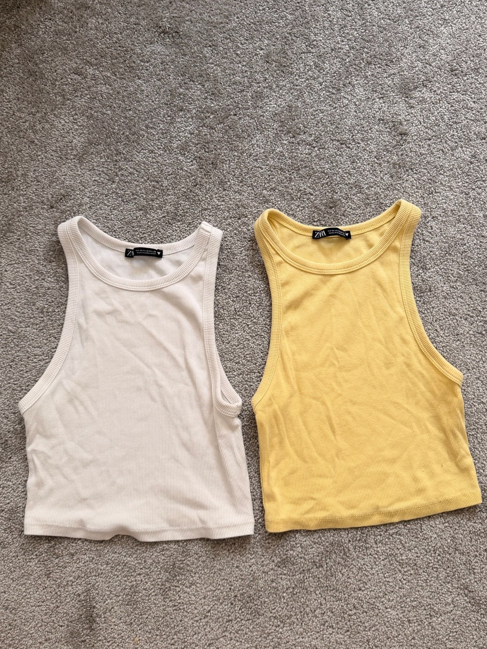Zara White / Yellow Ribbed Tank Tops